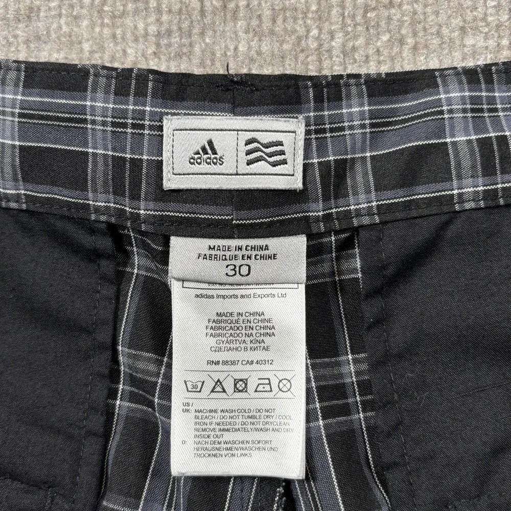 Adidas Shorts Mens Size 30 Black Plaid Performance Golf‎ Chino Embroidered Logo